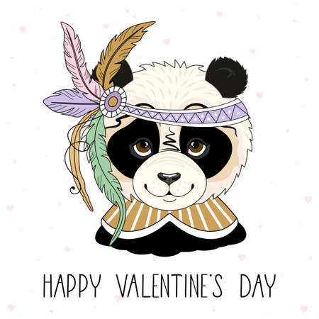 Holiday card with Valentine's Day. Cute Panda with romantic elements. Vector illustration.のイラスト素材