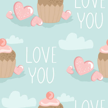 Valentine's day vector seamless pattern with romantic elements. Vector illustration. Template for...