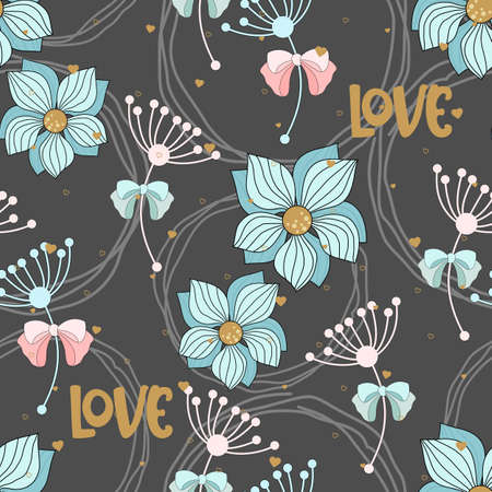 Valentine's day vector seamless pattern with romantic elements. Vector illustration. Template for invitation, printing on fabric, paper.のイラスト素材