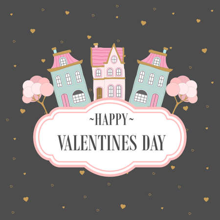 Valentine's day gift or greeting cards, simple flat style with romantic elements. Vector illustration.のイラスト素材