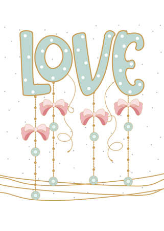 Romantic postcard with Valentine's Day. Elements and text. Vector illustration. Tのイラスト素材