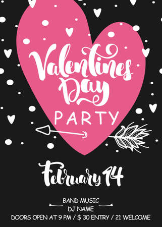 Valentine's day party poster with modern calligraphy. Hearts drawn.のイラスト素材