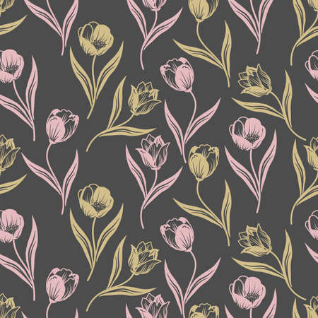 Seamless pattern with hand drawn flowers. March 8. Vector illustration. Printing on fabric, paper, cards, invitations.のイラスト素材