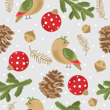New year and Christmas holiday seamless pattern with different elements. For wrapping paper or...