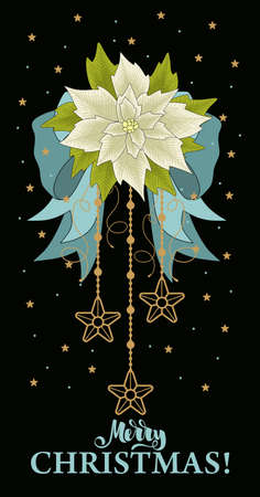 Winter card with the inscription "Merry Christmas". Vector illustration. Winter holiday card with calligraphic and hand-drawn design elements.のイラスト素材