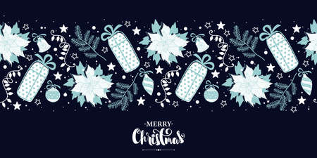 Holiday card with Christmas elements. Calligraphic inscription. Vector illustration. Printing on fabric, paper, postcards, invitations.のイラスト素材