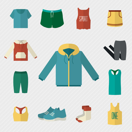 Sport clothing icons set. Fitness wear. Flat style vector illustration.のイラスト素材