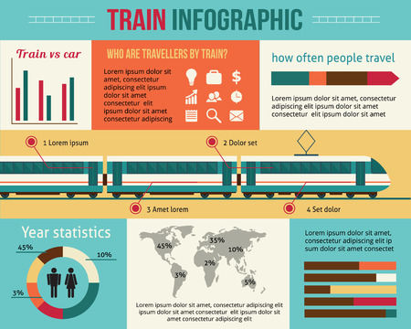 Train and railway infographic. Flat style vector illustration.のイラスト素材