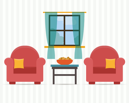 Chairs with small table, home interior. Flat style vector illustration.のイラスト素材