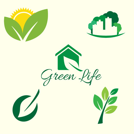 Ecology logo. Vector icon ecology set. Environment protection. Flat style vector illustration.のイラスト素材
