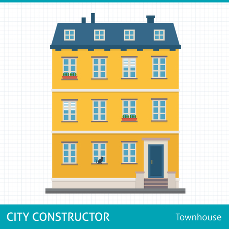 Townhouse. Buildings for city construction. Set of elements to create urban background, village and town landscape.  Flat style vector illustration.のイラスト素材