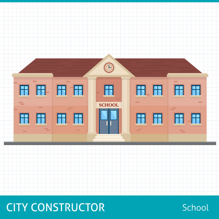 School and education. Buildings for city construction. Set of elements to create urban background, village and town landscape.  Flat style vector illustration.のイラスト素材