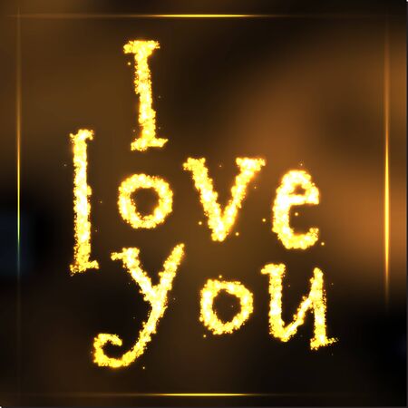 Hand written sparkling golden words i love you on dark backgroundのイラスト素材