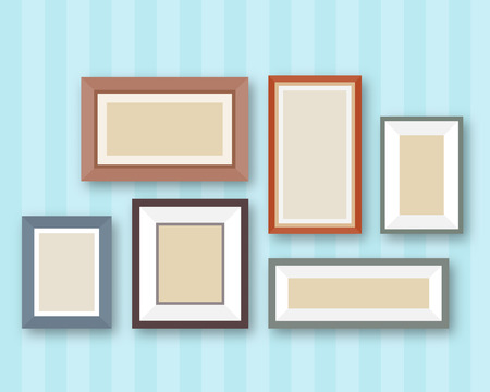 Pictures gallery in frame on room wall. Interior elements. Flat style vector illustration.のイラスト素材