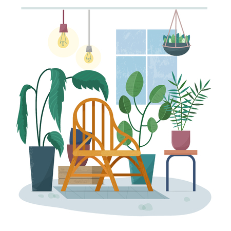 Chair in room with plants. House garden.のイラスト素材
