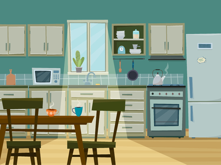 Cozy kitchen interior with furniture and stove illustration.のイラスト素材