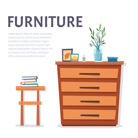 Home furniture concept. Cabinet with chair and decorated objects.の写真素材