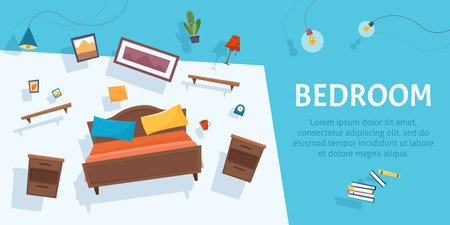 Bedroom furniture hovering on background. Floating interior.の写真素材
