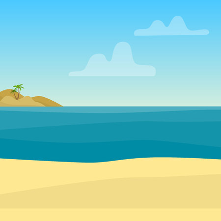 Tropical background with sea, ocean and sand. Flat style vector illustration.のイラスト素材