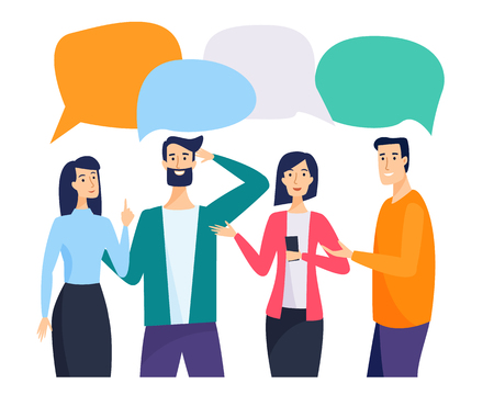 People and friends talk. Cartoon portraits. Flat cartoon style vector illustration.のイラスト素材