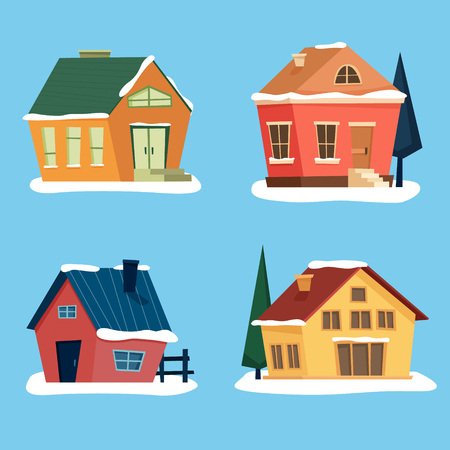 Snow houses set. Flat cartoon style vector illustration.のイラスト素材