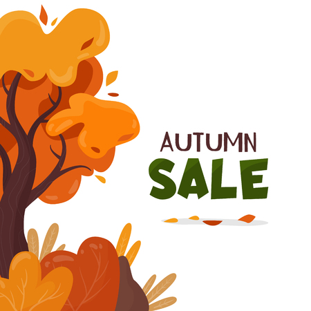 Autumn sale. Yellow tree. Cartoon flat style vector illustration.のイラスト素材