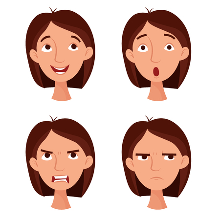 Girl emotions set. Flat cartoon style vector illustration.のイラスト素材