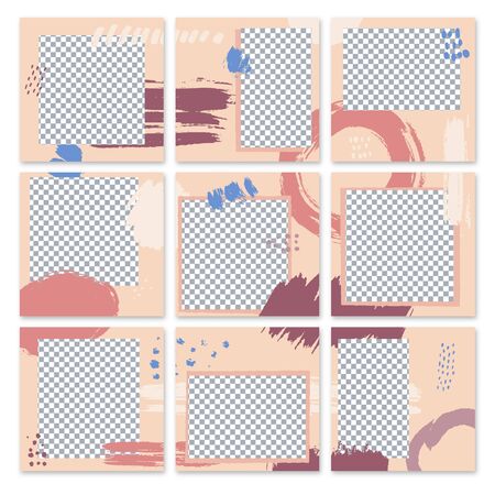 Editable template for posts in social networks. Puzzle collage in abstract design. Mockup for social media. Vector illustration.のイラスト素材