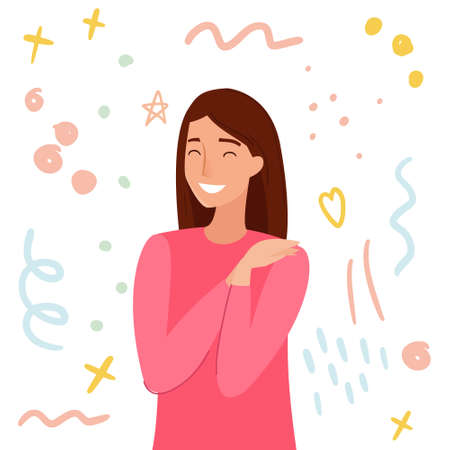 Happy girl celebrate. Flat cartoon style vector. Vector illustrationのイラスト素材