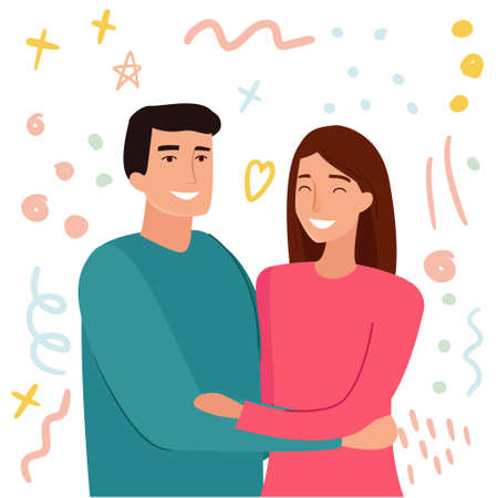 Hugs of a man and a woman. Cartoon flat style vector illustration. Vector illustrationのイラスト素材