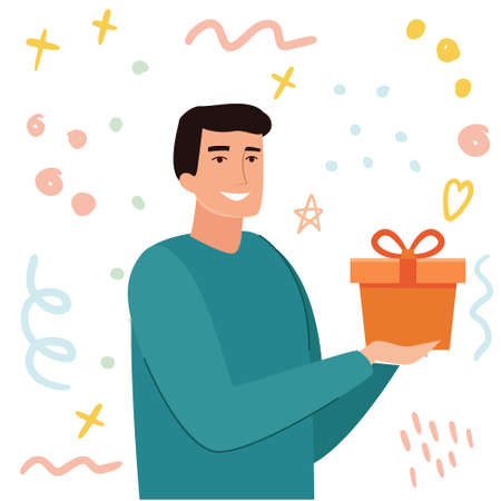 Man take gift. Cartoon flat style vector illustration.のイラスト素材