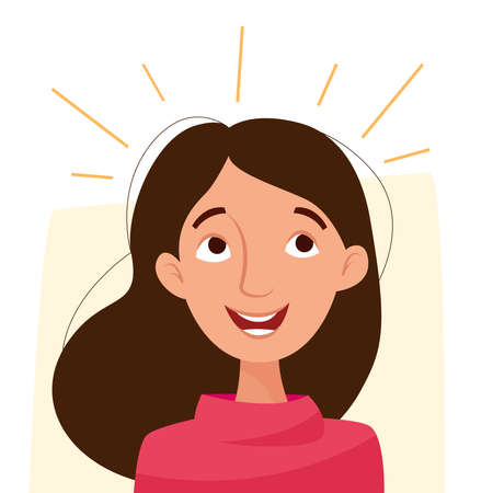 Happy cartoon girl smiling and shine. Flat vector illustration.のイラスト素材