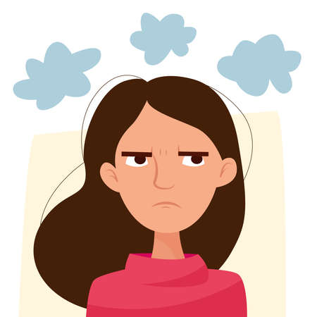 Sad unhappy woman. Cartoon flat vector.のイラスト素材