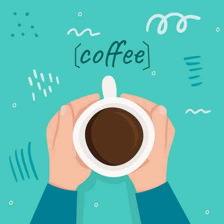 Hands hold a cup of tea or coffee. Flat cartoon. Vector illustrationのイラスト素材