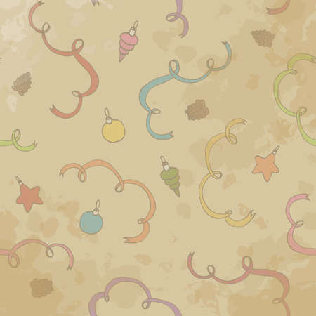 ribbons and Christmas balls background. new year. New Year's Eve. vintage. Aged paper. textureのイラスト素材