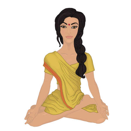 yoga-pranayama Indian womanのイラスト素材