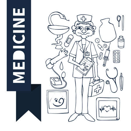 Doodle Sketch Set medicine (Dr.)のイラスト素材