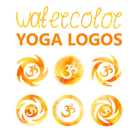 Yoga oum. watercolor stain sunのイラスト素材