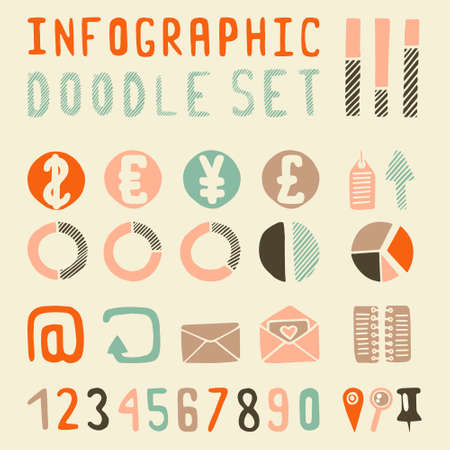 Infographics doodle set money. Vintage colorsのイラスト素材