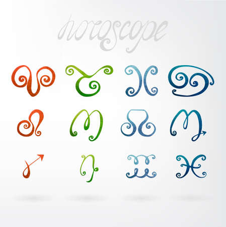 12 signs of the zodiac watercolor textureのイラスト素材