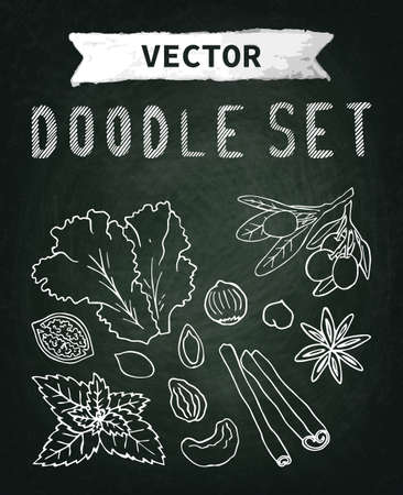 Chalk board, chalk texture. Doodle set menu . The image can be used for your business, shop, cafe, restaurantのイラスト素材