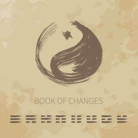 Yin Yang vector set of icons. Guessing on the Book of Changes. Texture aged paper background. The image can be used to print maps, posters, as a background, advertising, logos, yoga studiosのイラスト素材