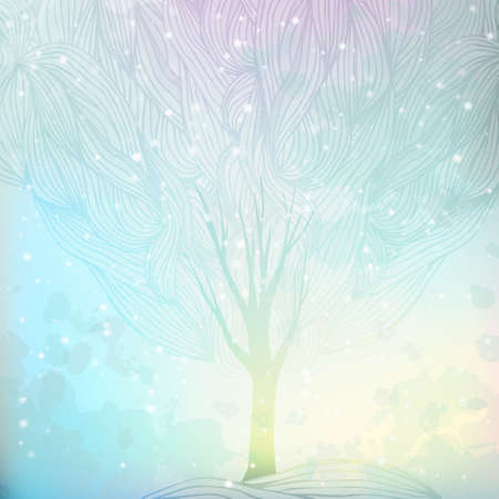 Snow-covered trees in the fairy tale. Greeting card with winter landscape2. The image can be used as a greeting card, flyer, wallpaper, Promotions, book coverのイラスト素材