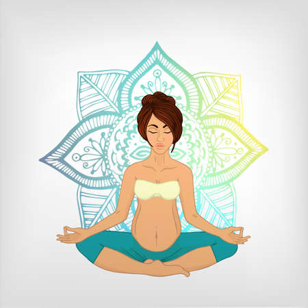 Yoga for pregnant women. The image can be used for your business as an advertisement in yoga studios, shaping, health centers, fitnessのイラスト素材