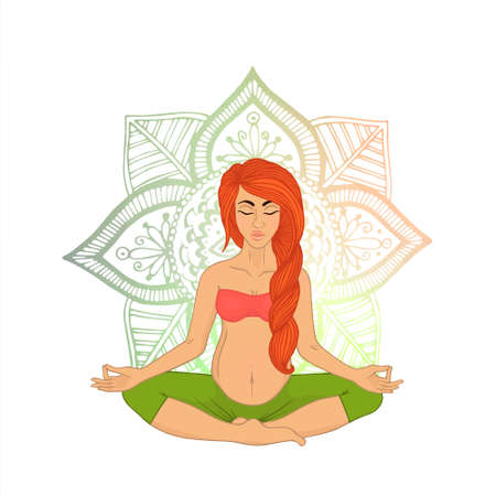 Yoga for pregnant women (red-haired woman). The image can be used for your business as an advertisement in yoga studios, shaping, health centers, fitnessのイラスト素材