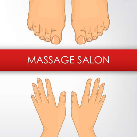 Massage Salon (hands and foot). The image can be used for printing cards and posters, as backgrounds, advertising for massage salon, spaのイラスト素材