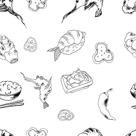 Seamless pattern pattern of food doodles. The image can be used to design the menu of cafes, restaurants, shopsの写真素材