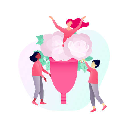 Hygiene products for women during menstruation vector illustration. Body positive poster.のイラスト素材