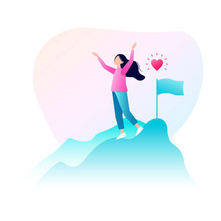 A woman in business succeeds in profit. Vector illustration for equal rights of women and men. Yes, I am a woman and I can.のイラスト素材