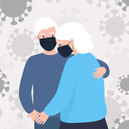 An elderly couple supports each other during a pandemic. Vector illustration coronavirus (2019-nCoV). Concept of coronavirus quarantine.のイラスト素材